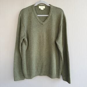 Mens J. Crew v neck green sweater - 100% cotton - olive -army - size L